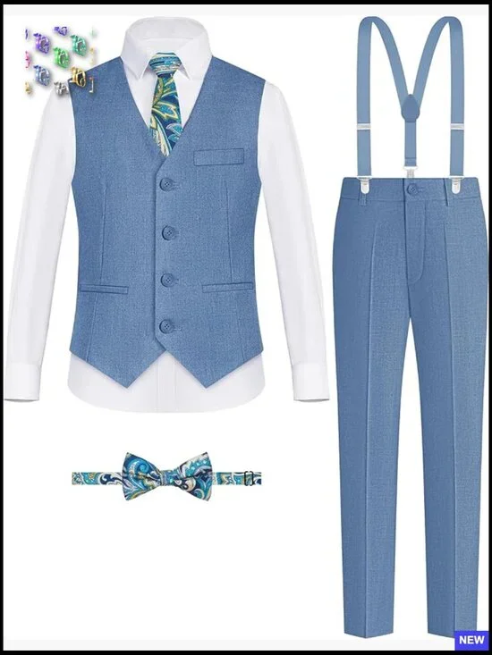 Boys Formal Suit Vest Set with Suspenders Classic Elegant Groomsman Attire - Picture 1 of 7